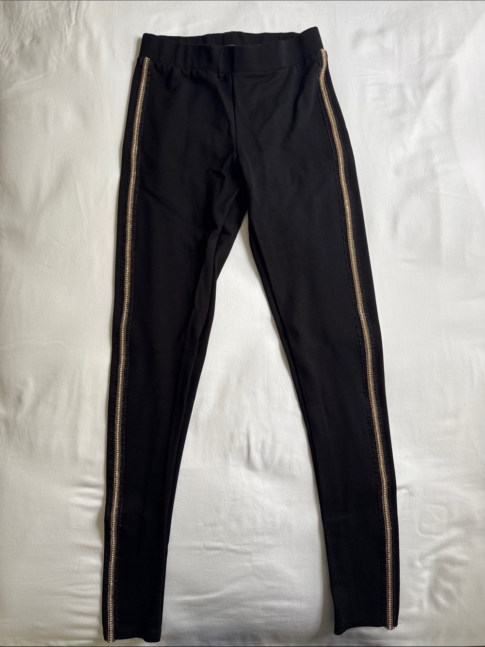 Zara | Black Leggings with Gold Side Stripe with crystals | Size: S